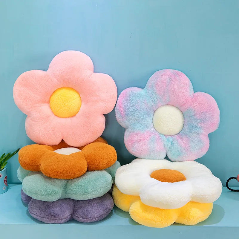coussin décoratif peluche fleurs blanc orange noir rose bleu violet jaune 35cm 50cm