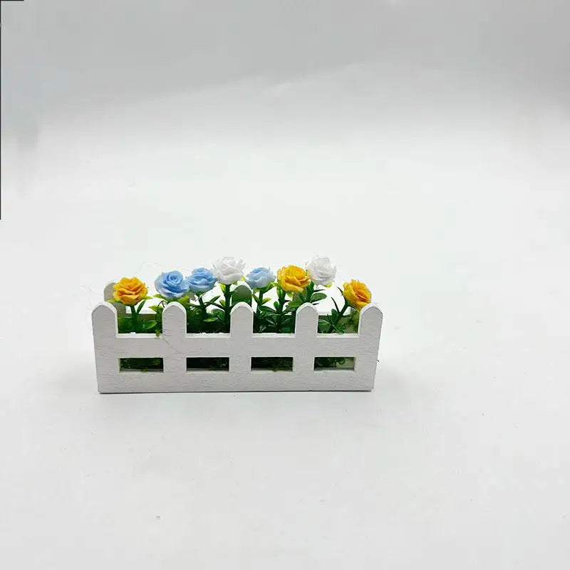 décoration miniature cache pot fleurs artificielles blanc rose bleu marron jardin