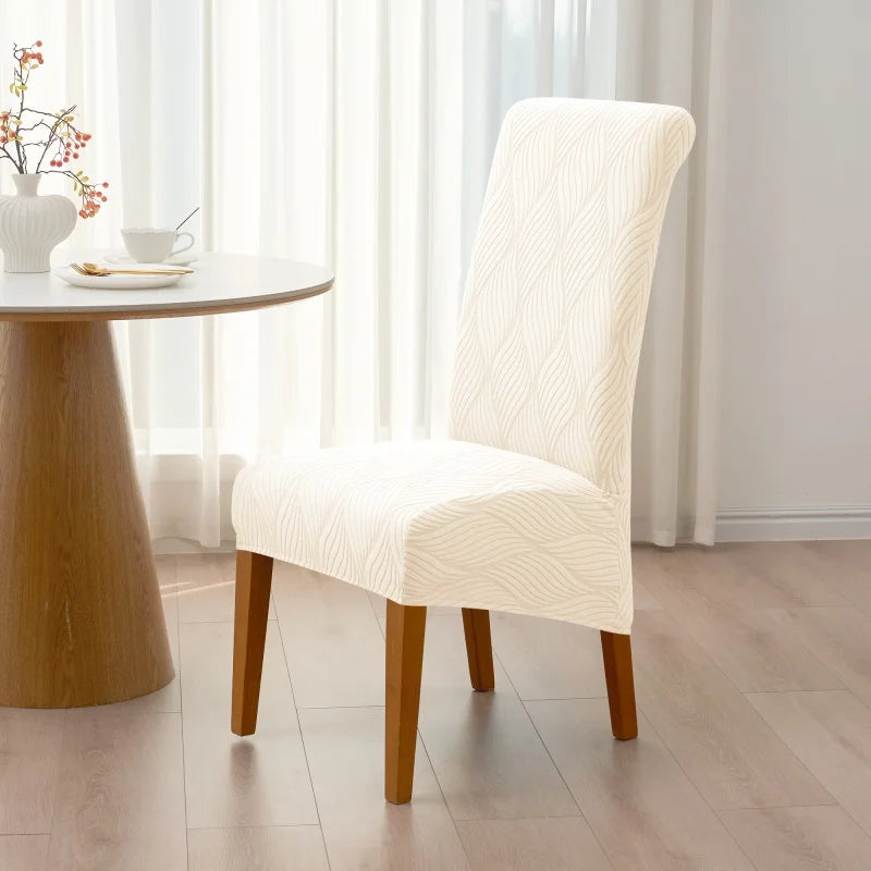 housse chaise extensible grise rayures diagonales élastique moderne salle manger maison