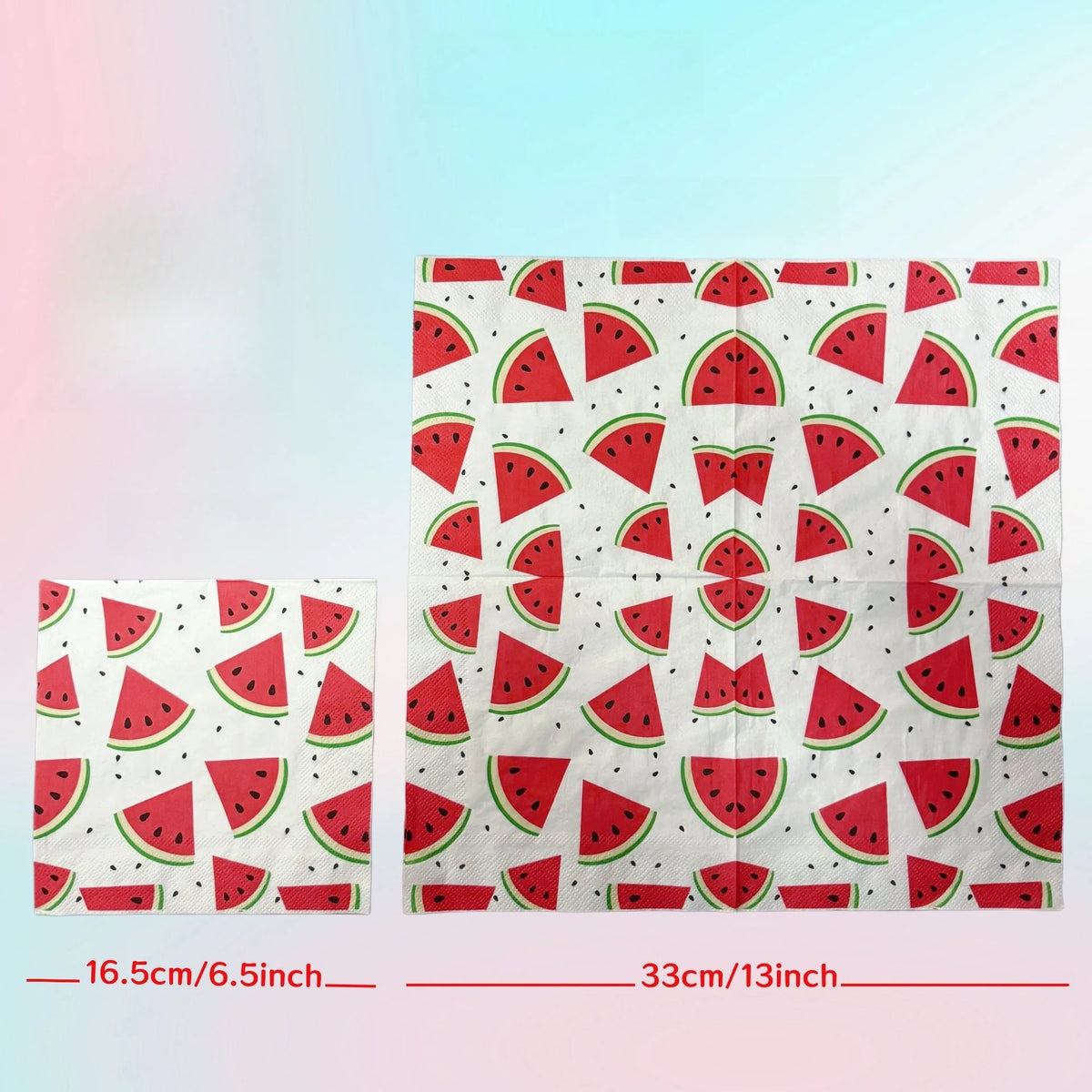 serviettes estivales pastelle motif pastèque blanc rouge festives pack 40 pièces