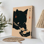 affiche illustration chat noir sushi art japonais fond beige salon décoration maison toile imperméable)frameless