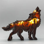 Sculptures animales lumineuses bois détails forestiers ours loup renne LED
