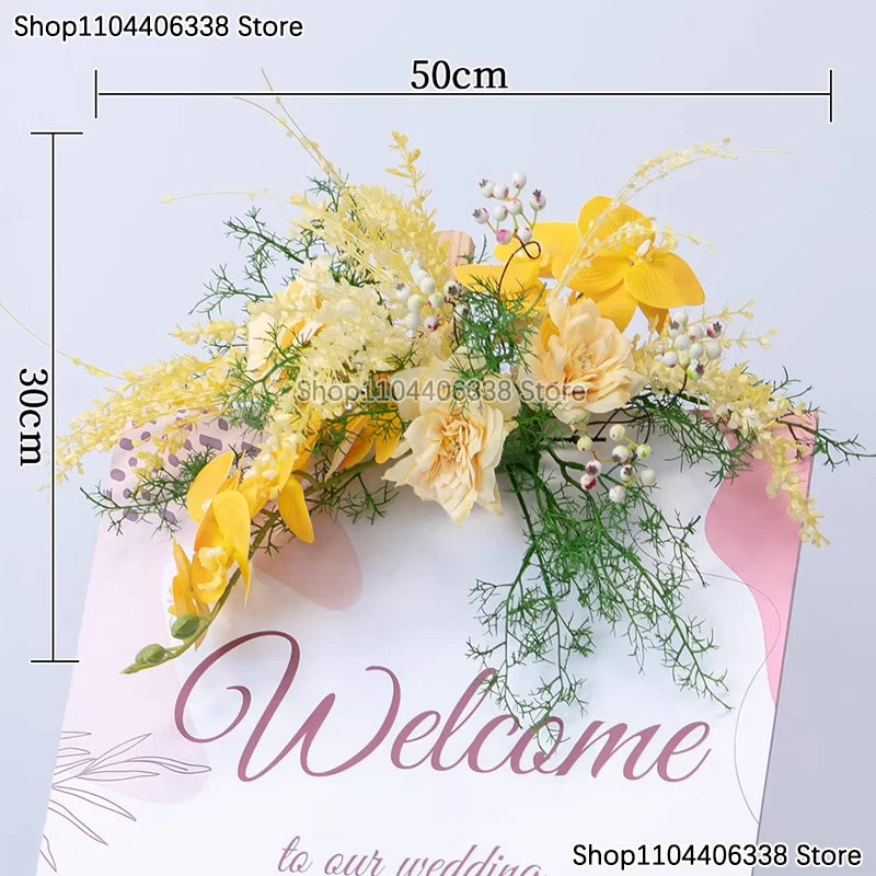 décoration mariage roses jaunes orchidées feuilles verte romantique élégant extérieur artificiel