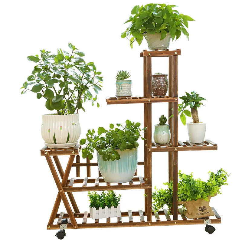 meuble plantes bois moderne roulettes pots différentsintérieur décoration aménagement