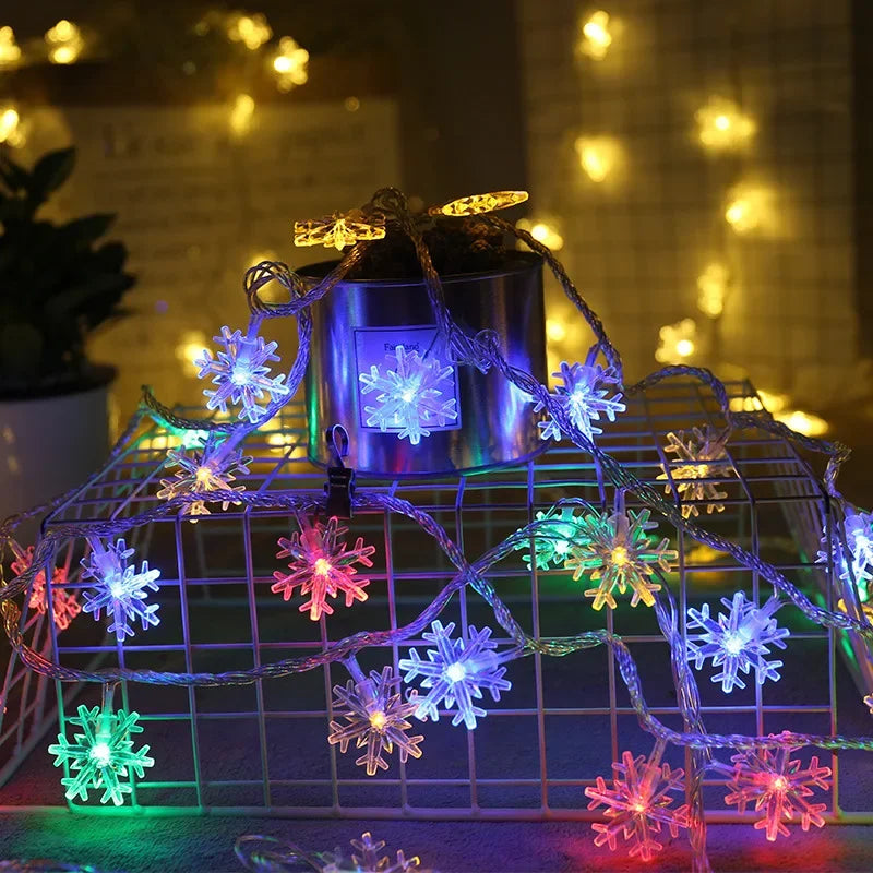 guirlande lumineuse flocons neige blancs decoration noel clips leds chambre vacances