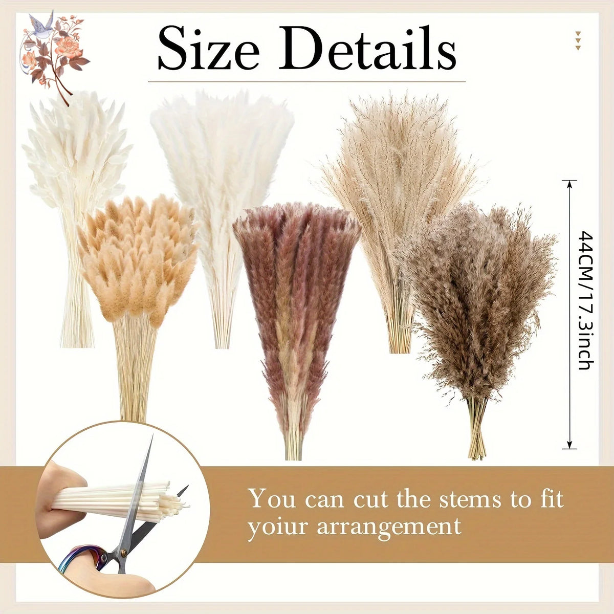 fleurs sèches plumes herbes naturelles décoration maison anniversaire mariage vases élégantes blanc marron fluffy