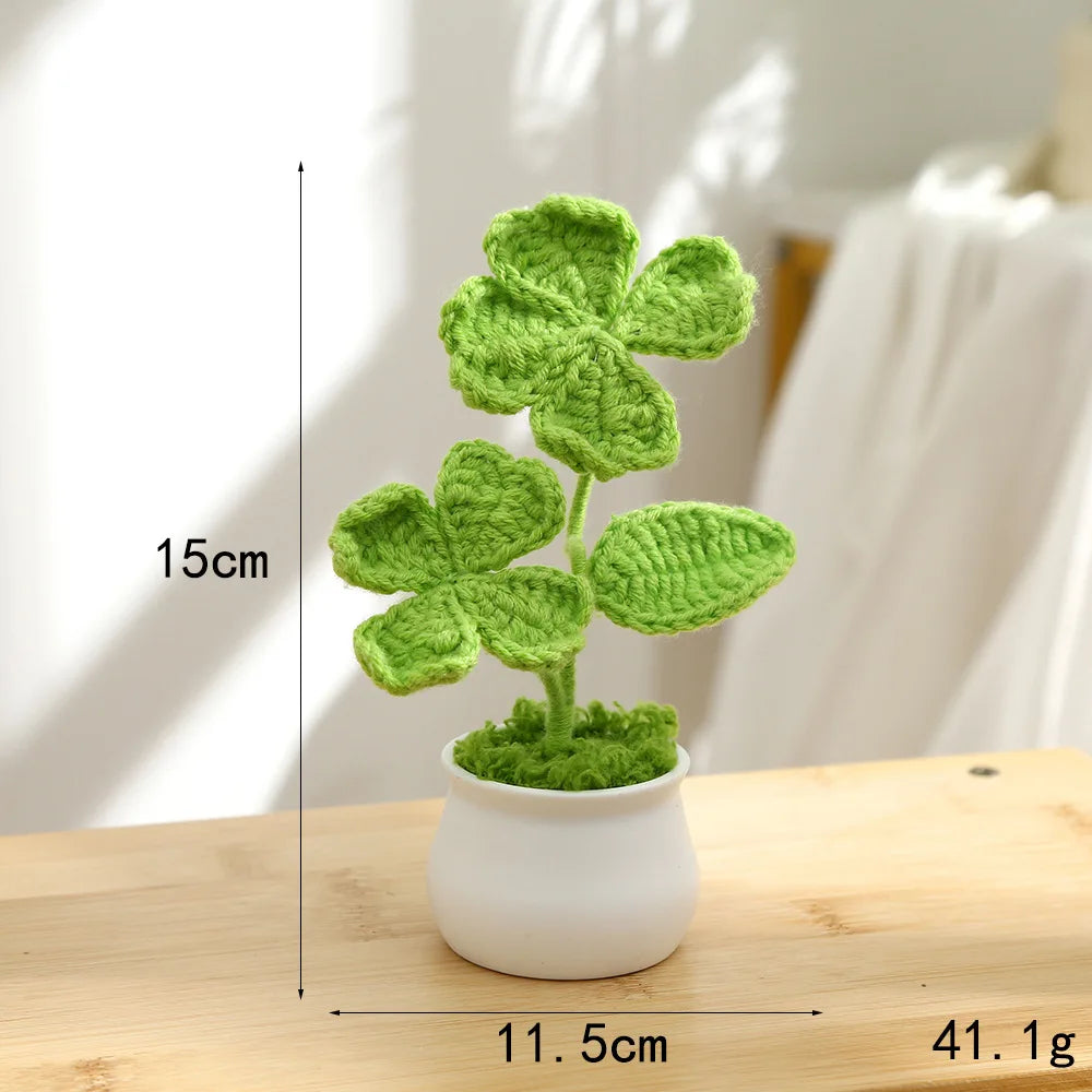 plante artificielle tricotée vert clair decoration maison anniversaire mariageintérieur creative artisanale