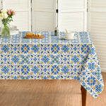 nappe table moderne motif carreaux bleus polyester réutilisable dimension 140x140cm festive déco mariage