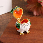 boîte bijoux oiseau émaillée strass rouge vert blanc or bleu artisanale décoration