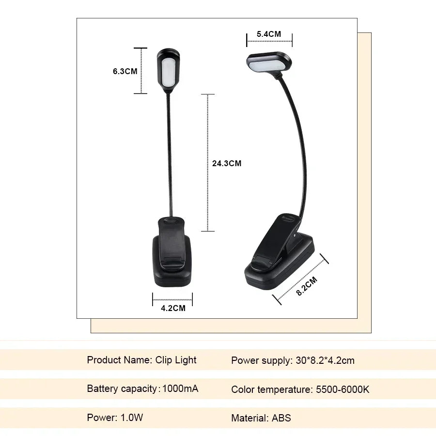 lampe lecture portable led rechargeable pinces ajustables moderne étude bibliothèque veilleuse sans fil table