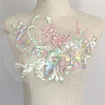 appliques textile brodées fleurs relief rose blanc violet bleu doré noir