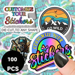 sticker holographique personnalisable adhésif résistant eau moderne graphique multicolore rouge blanc rose bleu vert