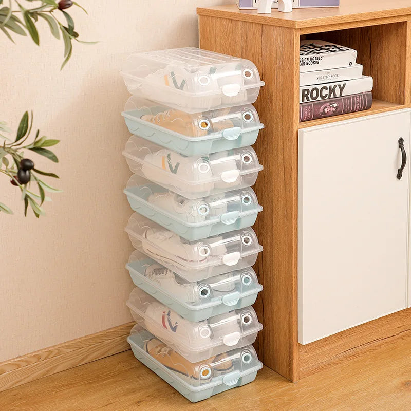 boîtes rangement chaussures transparentes pliables poignées empilables anti poussière capacité 12 litres charge 100kg