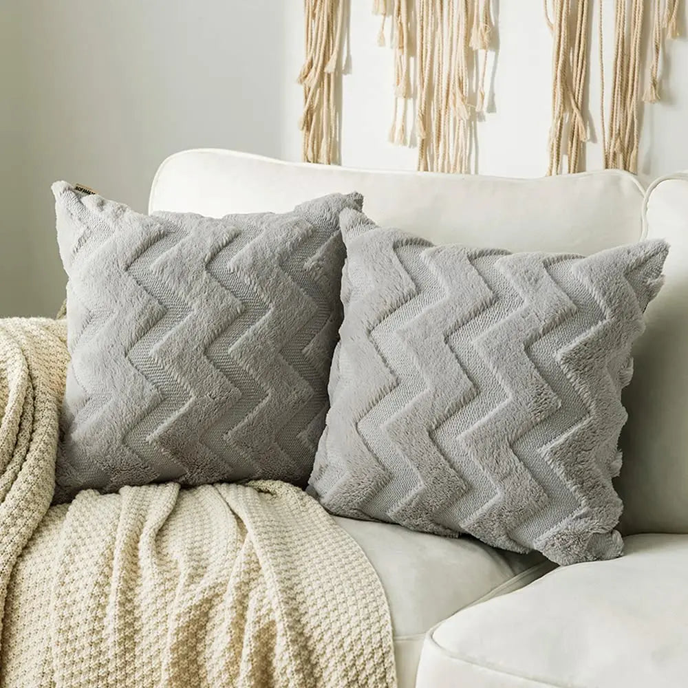coussin decoratif plush 45x45cm motif zigzag moderne blanc gris rose chambre salon voiture