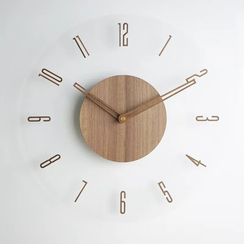 horloge murale moderne bois clair numéros blancs texture 3D acrylique diamètre 35cm fixations inclusées