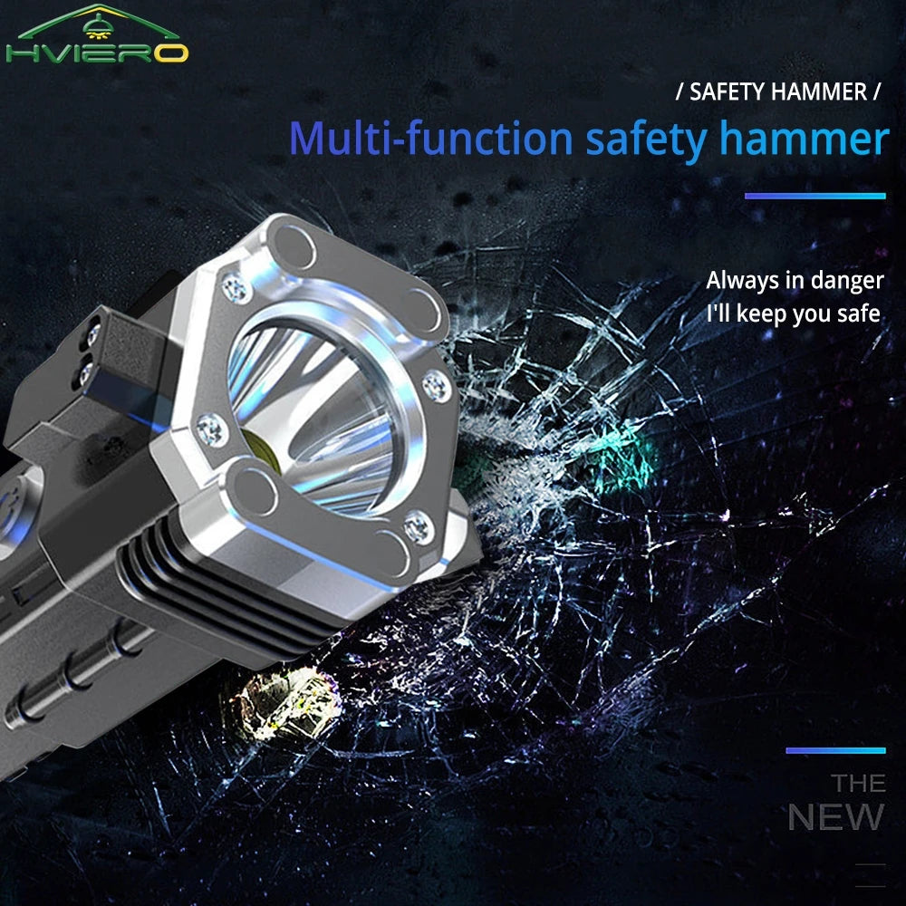 lampe poche rechargeable marteau sécurité lampe torche intense auto défense noire rouge led