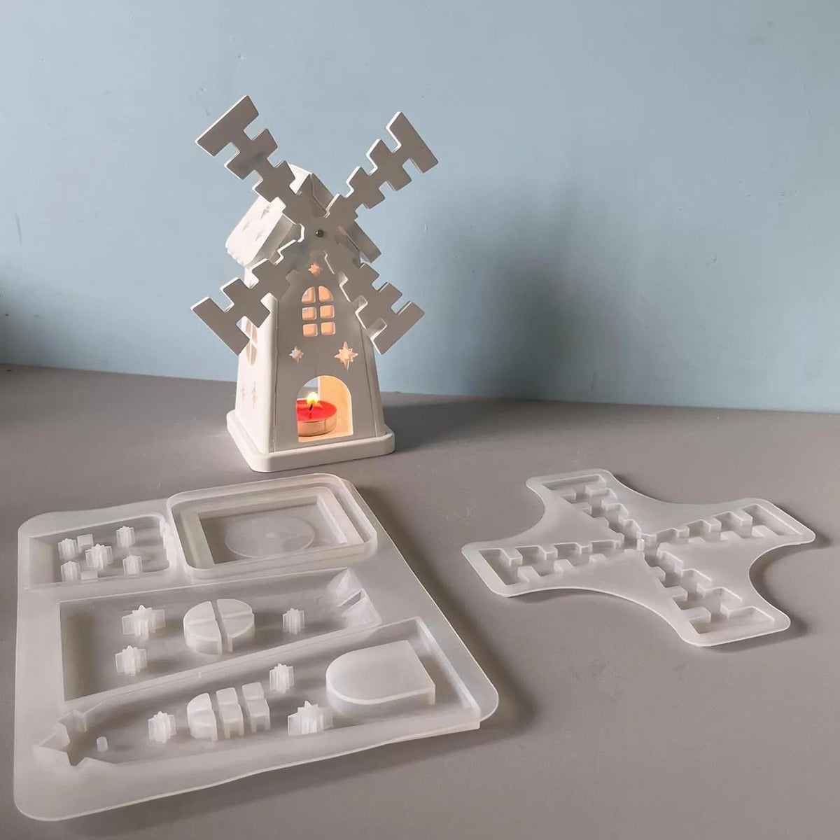 moulage silicone moulins vent décorations bougie blanc rose rustique charmant