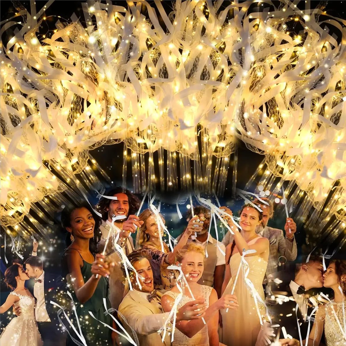 baguettes fée lumineuses blanc satin jingle bells mariage anniversaire fête 200 pièces 4H