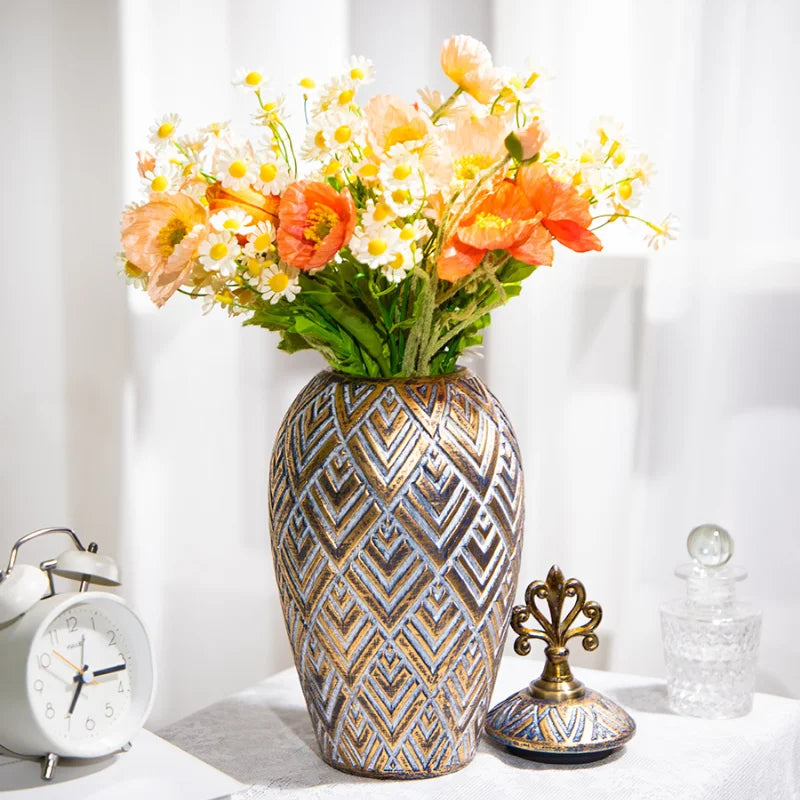 vases decoratifs bleu or bronze fleurs geometriques texturés vintage art deco