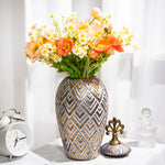 vases decoratifs bleu or bronze fleurs geometriques texturés vintage art deco