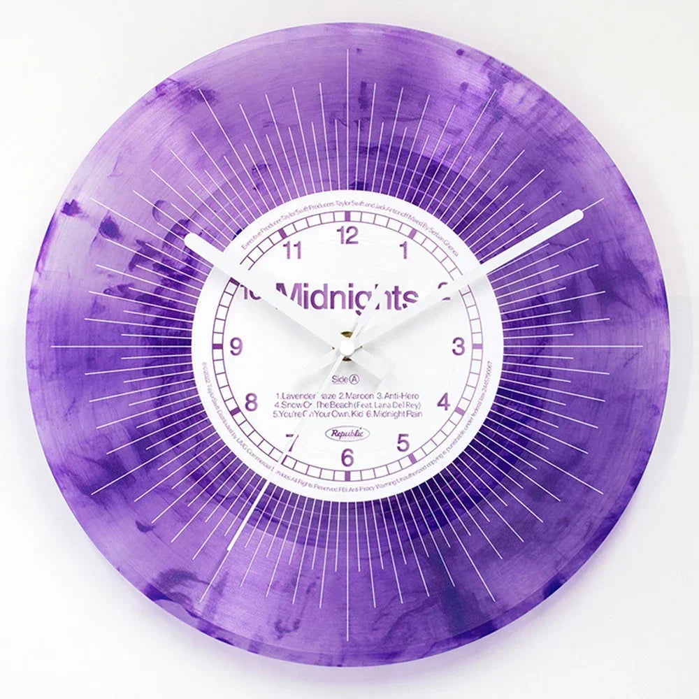 horloge murale moderne abstraite violet rose vert marbrée sans piles salon chambre coucher