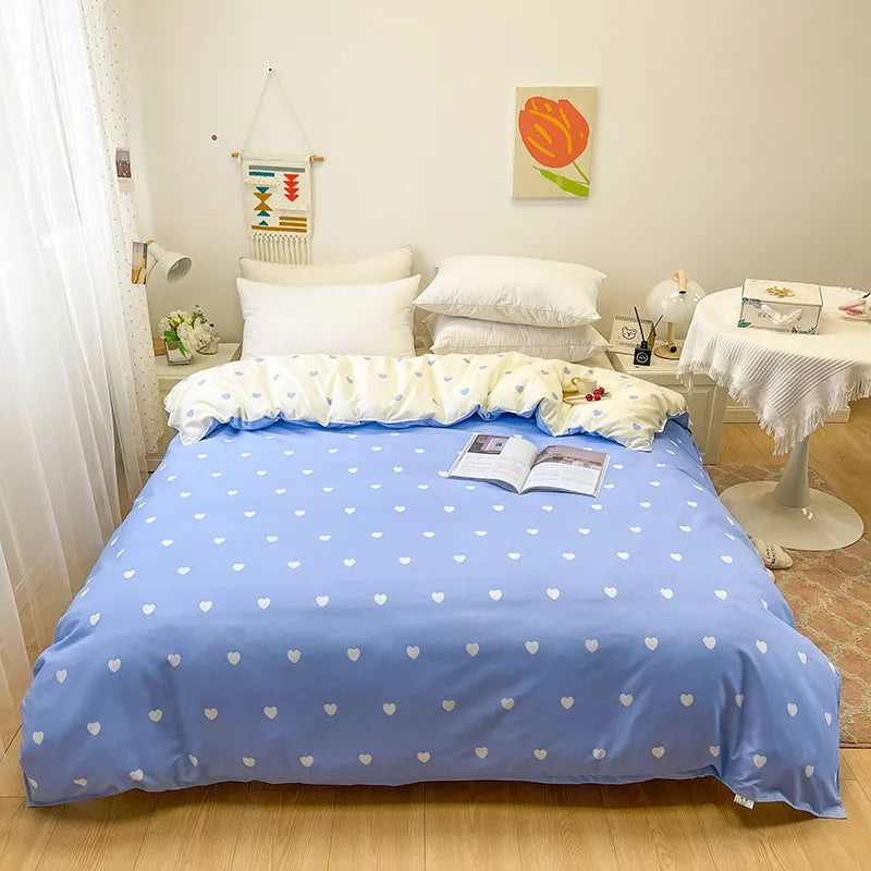 housse couette microfibre rayée géométrique 150x200cm bleu vert blanc moderne chambre coucher