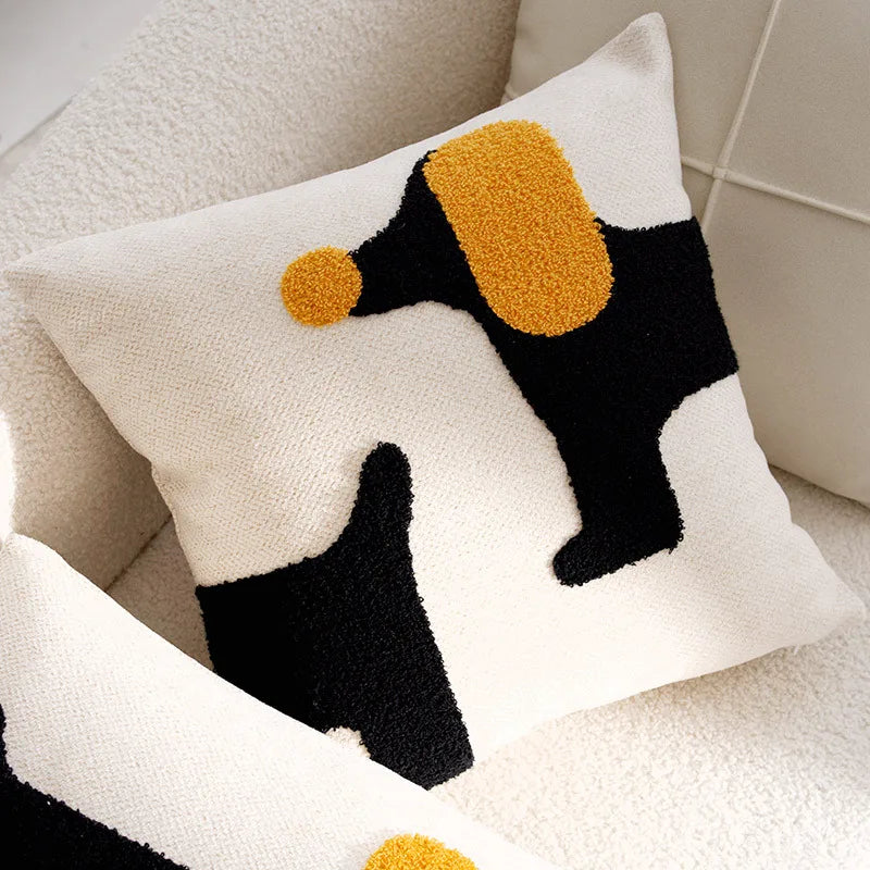 housse coussin brodé chevaux stylisés moderne marron noir blanc 45x45cm polyester adhésif chambre maison