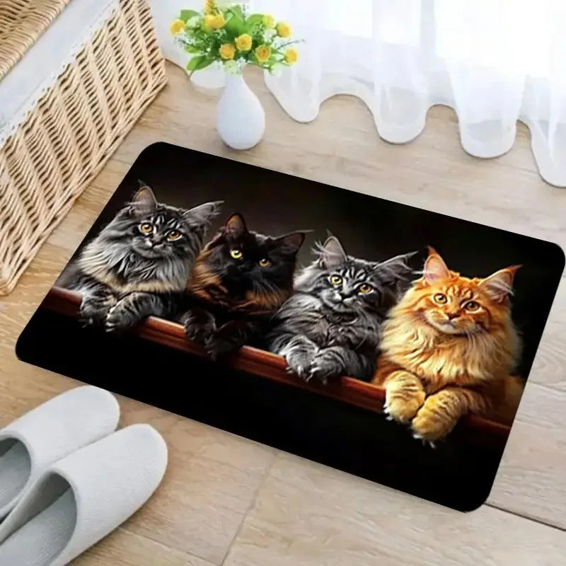 tapis sol entrée moderne motif chat endormi antidérapant décoration maison salon gris orange