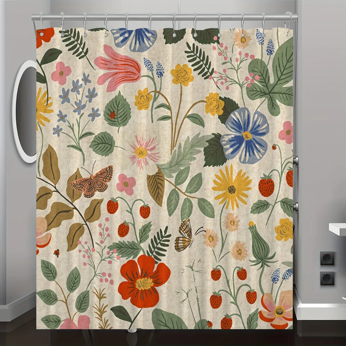 rideau douche floral imprimé papillons couleurs vives polyester respectueux environnement dimensions 180x180cm
