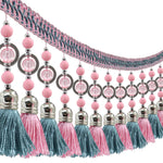 franges perlées bicolores tissu décoratif rideau bordure élégante tressées turquoise bleu rose