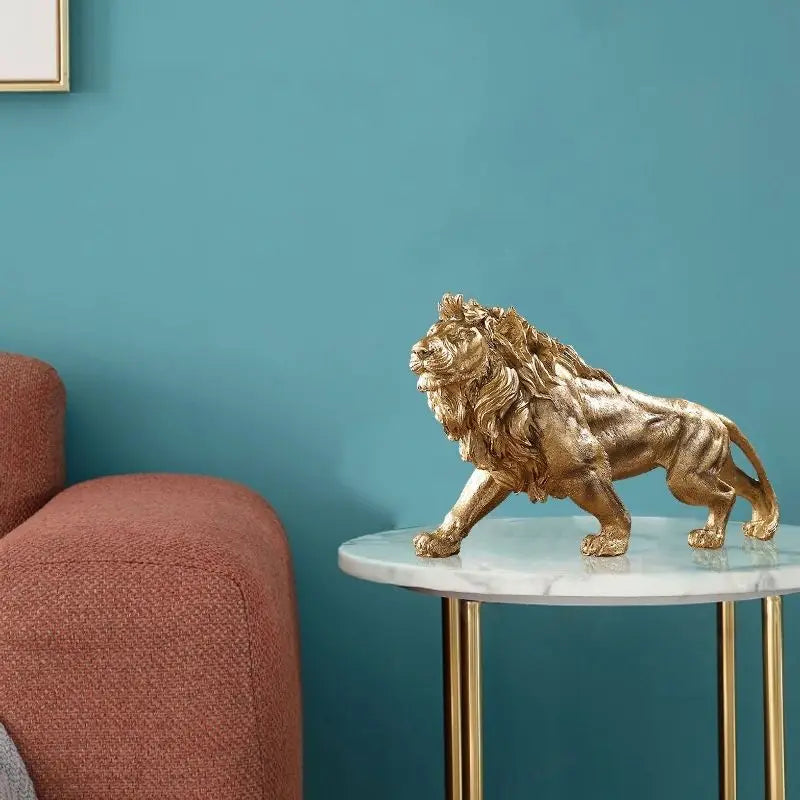 statue lion dorée résine décorative classique brillance maison salon 37x18x9cm