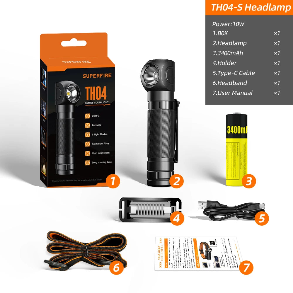 lampe frontale rechargeable led 10w orange noir texture cuir adjustable pratique