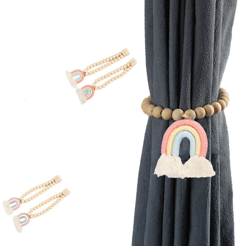 rideau boho chic aimants arc ciel franges blanches gris foncé sans perçage