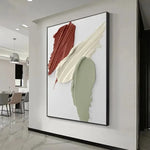 toile d'art abstrait contemporain rouge brun beige vert clair gris minimaliste fixations chambre salon