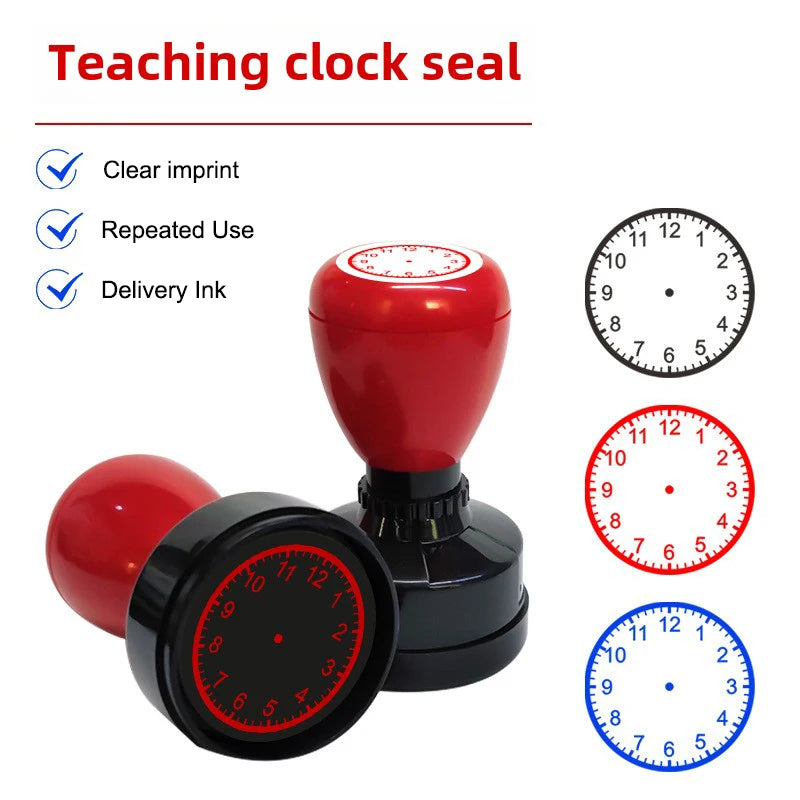 tampons encreurs horloges pédagogiques chiffres couleur rouge bleu jaune noir blanc scolaire enseignement apprentissage