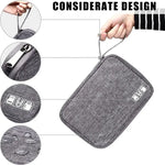Sac bandoulière gris tissu uni pratique zipper bijoux accessoires chargeur câbles montres