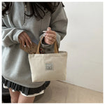 sac main toile ours décontracté unisexe poignées motif ours beige casual resistant polyester
