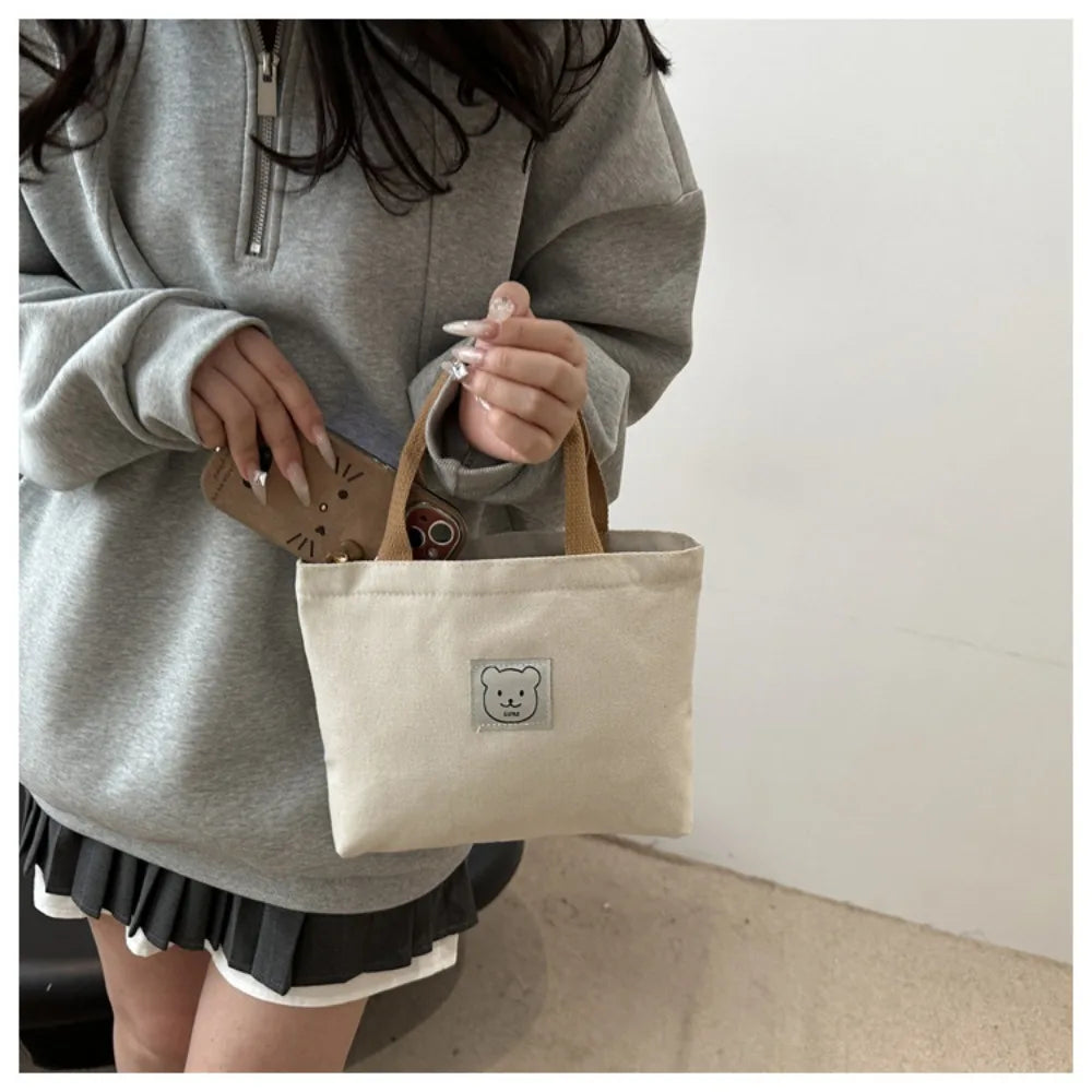 sac main toile ours décontracté unisexe poignées motif ours beige casual resistant polyester