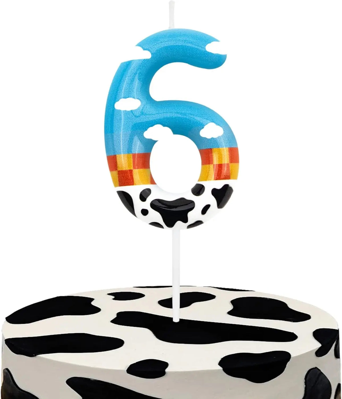 bougies numérotées anniversaire dessin animé motif animalier vache nuages carreaux