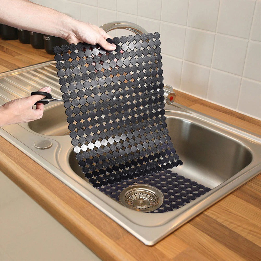 tapis cuisine anti dérapant noir moderne adhésif rondelles grille 30x40cm