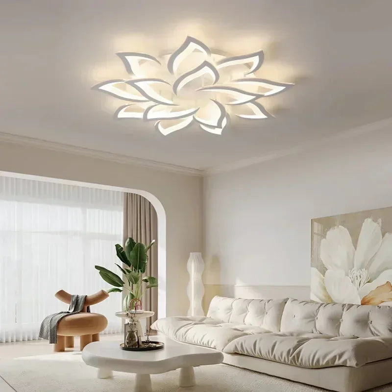 lampe moderne fleur lotus acrylique polie blanc noir réglable lumière chambre salon
