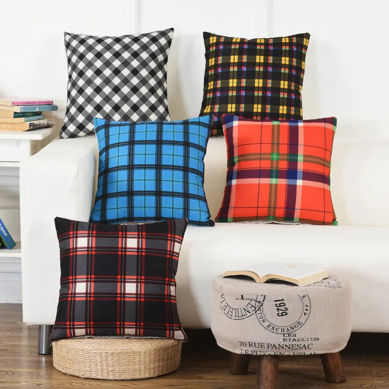 housse coussin carré géométrique coton lin moderne noir bleu rouge vert orange marron rose