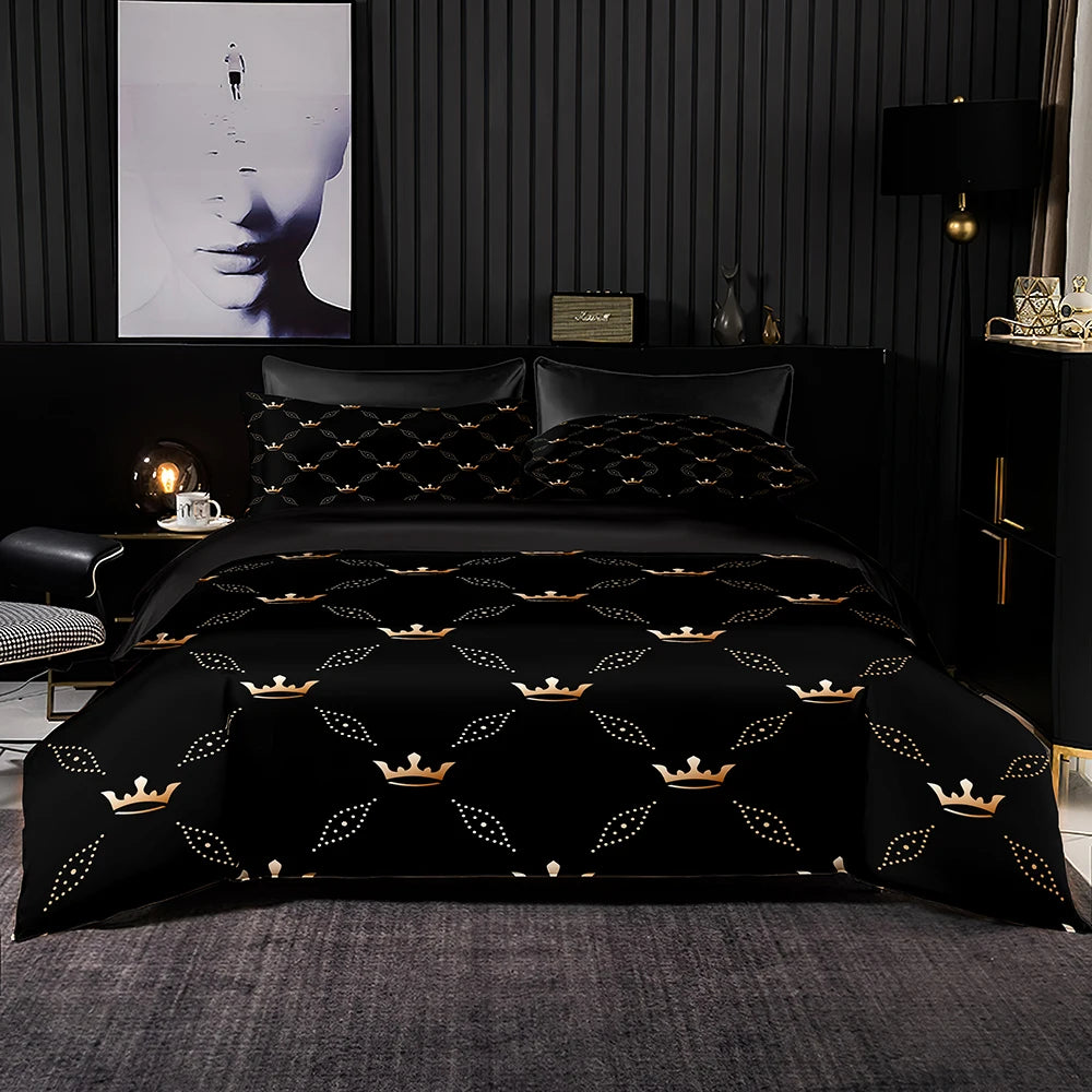 Parure de lit noire dans une chambre décorée style minimaliste
