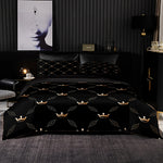Parure de lit noire dans une chambre décorée style minimaliste