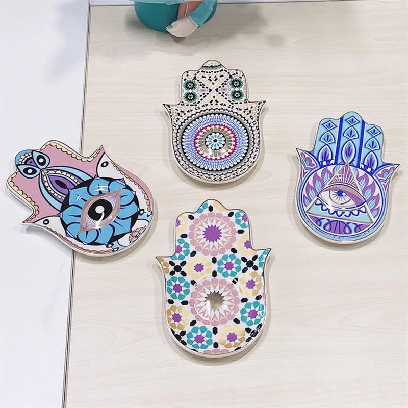 décoration murale hamsa ornements floraux multicolore plaque artisanale ethnique gothique porte bonheur