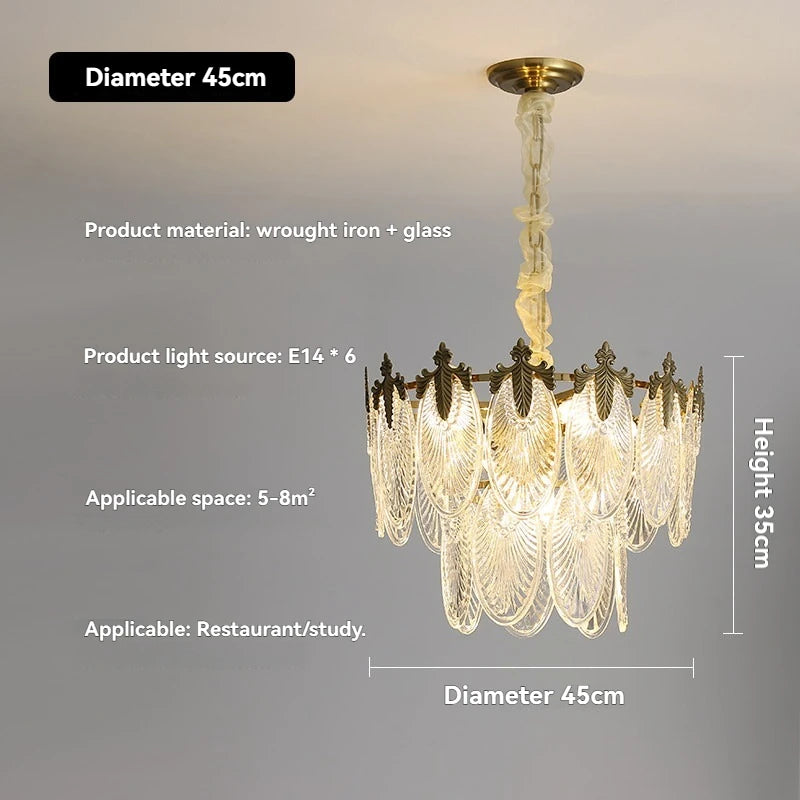 lustre pendentif feuilles doré transparent classique led moderne chambre salon