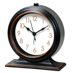 horloge vintage marron foncé cadran blanc aiguilles métalliques alarme quartz rechargeable brillant chambre salon