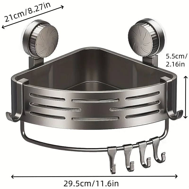 étagère salle bain ventouse métal gris moderne crochets ventouses minimaliste rangement douche