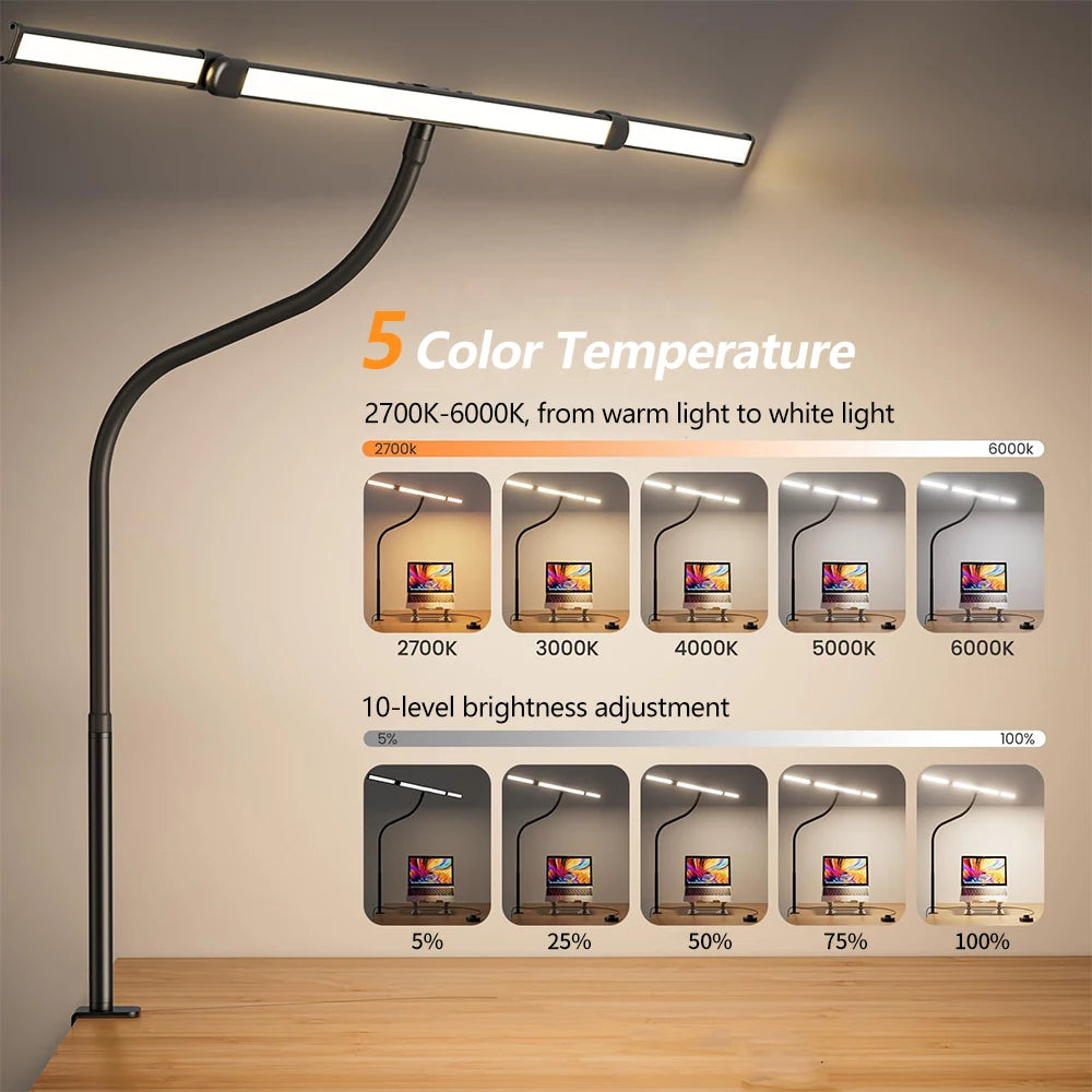 lampe led têtes couleurs 10 niveaux réglage télécommande moderne noire pince métalliqueflux lumineuxvariable