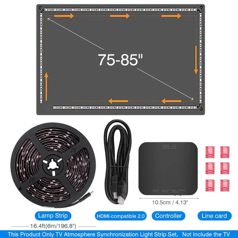 bande lumineuse led multicolore rayures horizontales adhésif moderne télévision 4k hdmi synchronisation écran 40